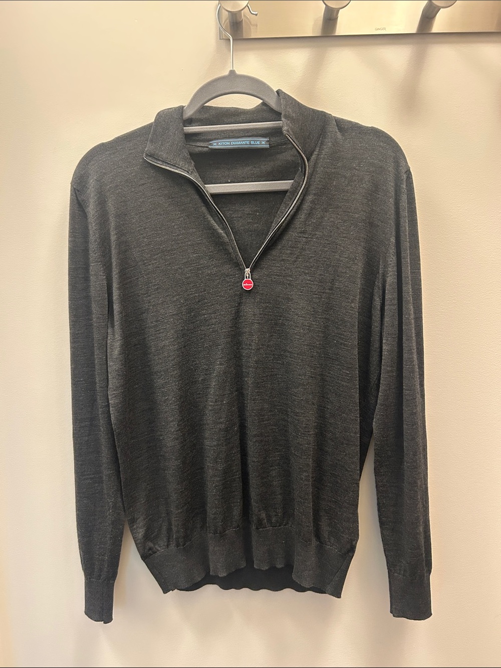 Kiton Charcoal Gray Half-Zip Merino Sweater